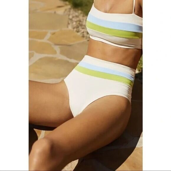 NEW Anthropologie L Space Piper Portia High Waist Striped Seamless Bikini Large - Picture 5 of 5